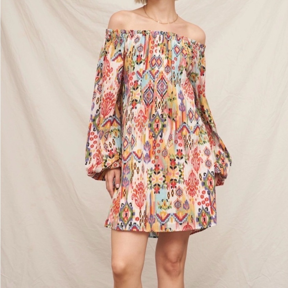 NWT En Crème Colorful Off-Shoulder Bohemian Dress - Picture 1 of 5